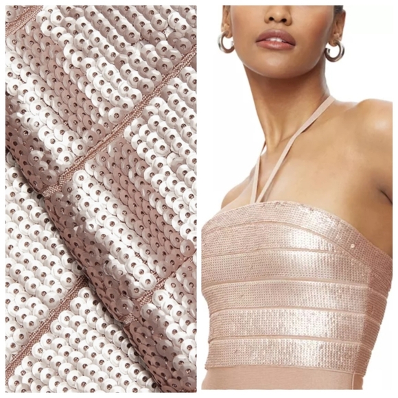 New Hervé Léger Emili Sequin Halterneck Sleeveless Bare Mini Dress Large NWT - Picture 7 of 14